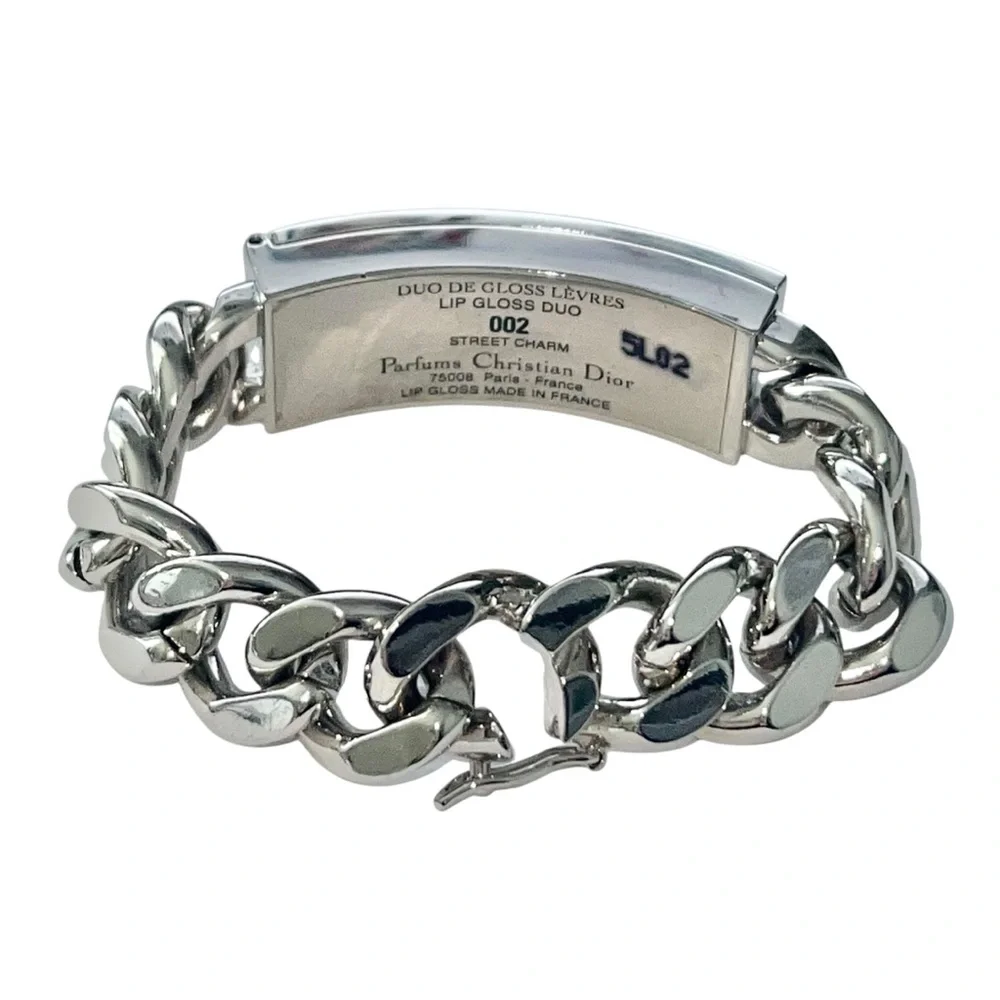 VTG Christian Dior Silver Chain Link Nameplate Logo Lip Gloss ID Makeup Bracelet - Picture 11 of 16